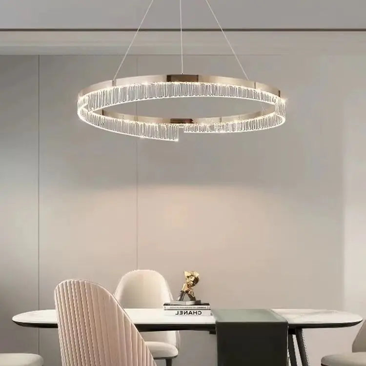 Afralia™ Pale Gold Ring LED Chandelier, Italian Art Deco Design for Living Room, Bedroom, Dining Room
