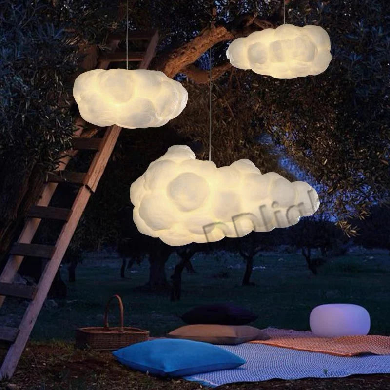 Afralia™ Cloud Chandelier: Cotton Lampshade Hanging Light for Bedroom & Living Room