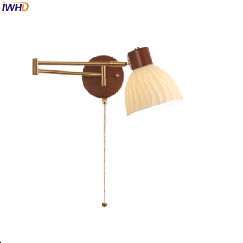 Afralia™ Walnut Wood LED Wall Sconce Pull Chain Switch Stair Light