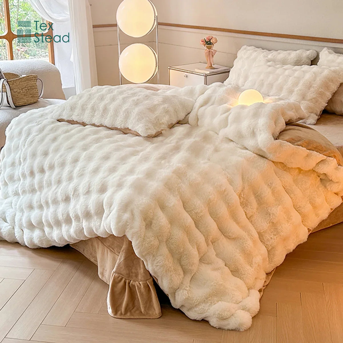 Afralia™ Shaggy Faux Fur Comforter Set - Cozy 3 Piece Bedding Ensemble
