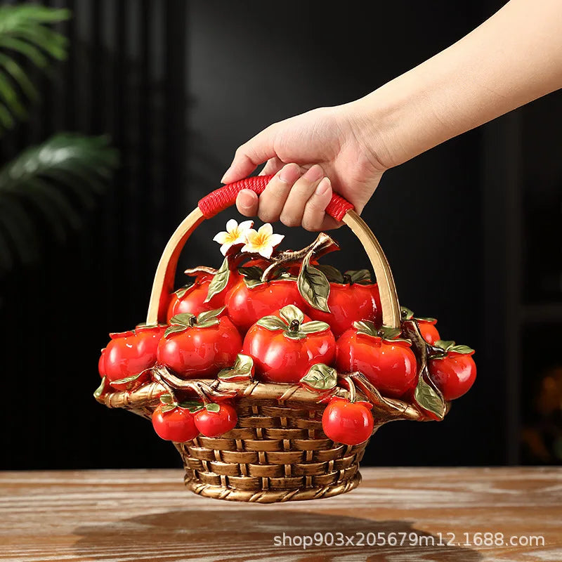 Afralia™ Artificial Fruit Tree Apple Basket Ornaments Home Decor Figurines