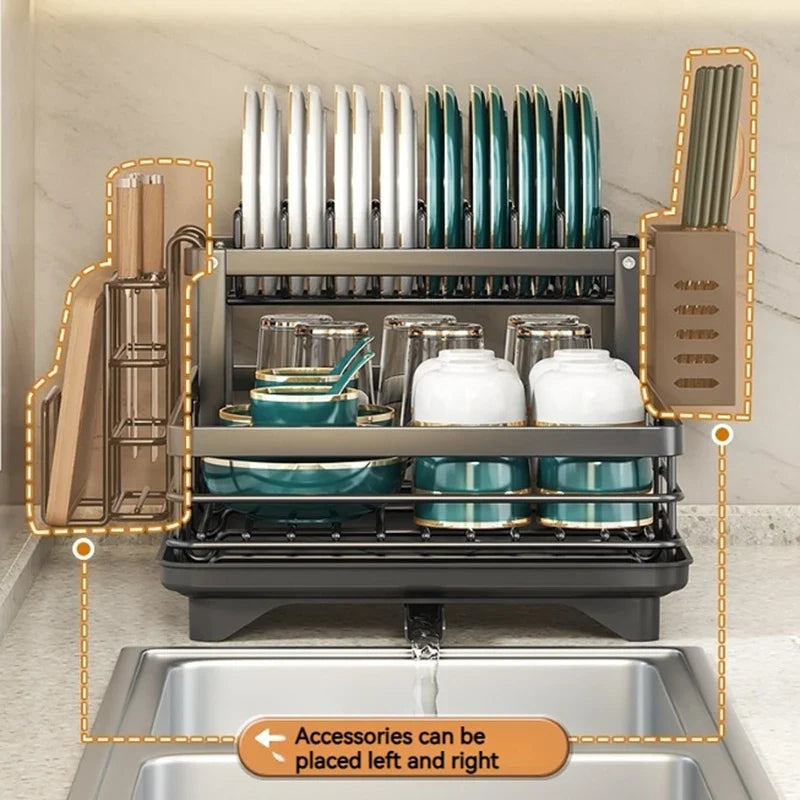 Afralia™ Kitchen Dish Drying Rack with Drainboard Organizer for Dinnerware and Utensils