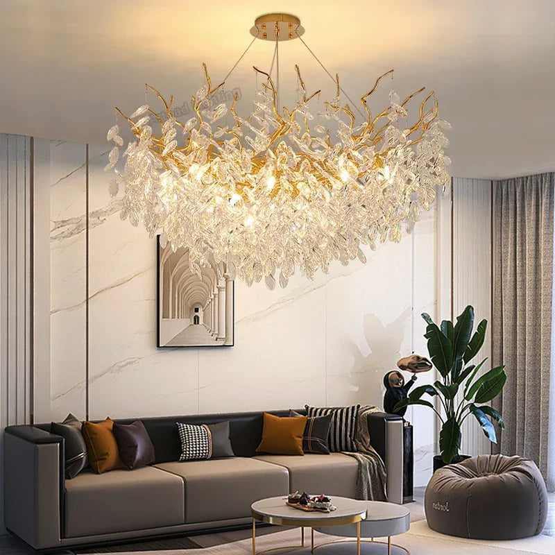 Afralia™ Luxury Gold Chandelier LED Light for Living Room & Hotel Hall