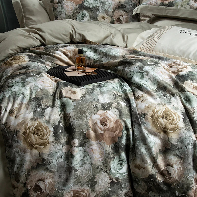 Afralia™ Vintage Flowers Bedding Set - Soft Silky Lyocell Cotton, Oil Painting Style