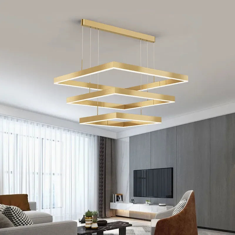 Afralia™ Nordic Minimalist LED Square Chandelier for Living Dining Bedroom - Luster Lighting