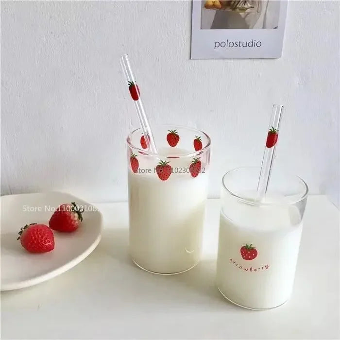 Afralia™ Nana Strawberry Glass Cup - Heat Resistant, Cute, Transparent Water Cup
