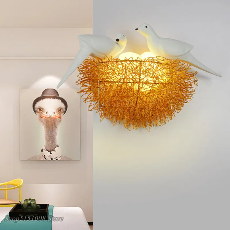 Afralia™ Gold Bird Nest LED Wall Lamp Modern Home Decoration Wall Sconce