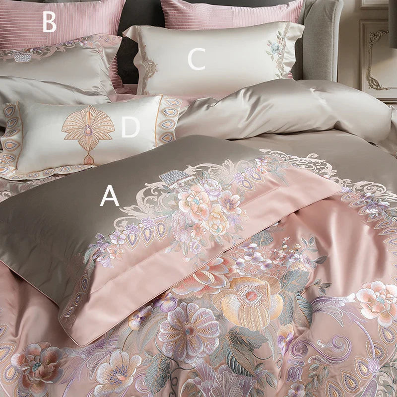 Afralia™ Svetanya Embroidery Bedding Set - Queen/King Size Linens, Comforter Cover, Sheet, Pillowcase