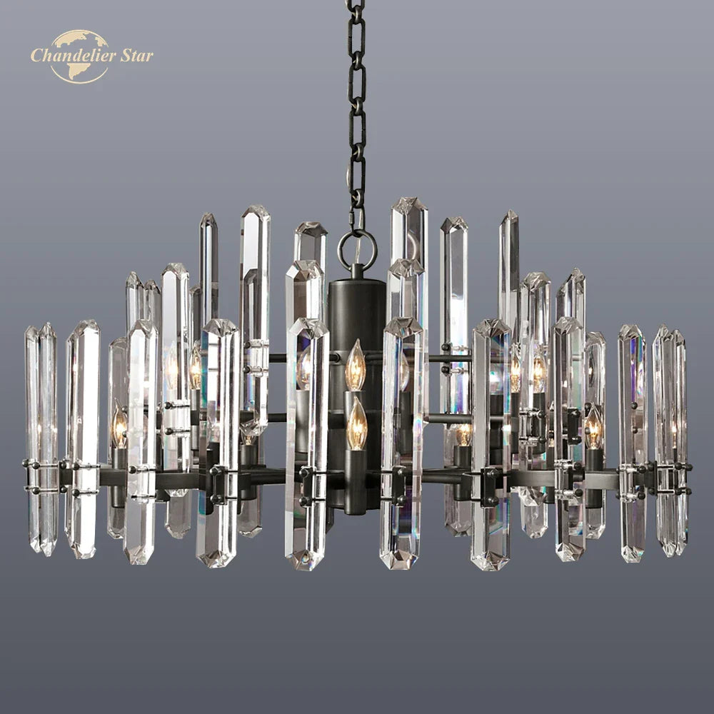Afralia™ Brass Chrome Black Metal LED Crystal Chandeliers Pendant Lamps for Bedroom & Living Room