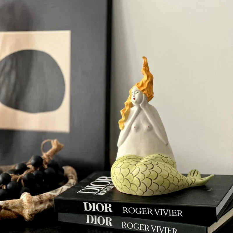 Afralia™ Mermaid Woman Sculpture Handmade Decorative Figurines Home Decor Ornament