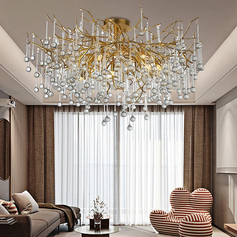 Afralia™ Modern Crystal Gold Tree Branch Ceiling Chandelier for Bedroom and Living Room