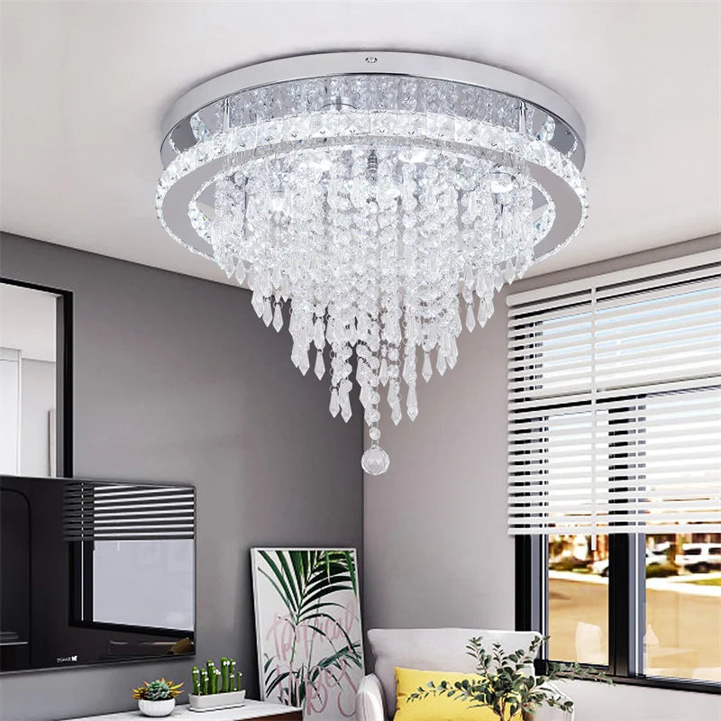 Afralia™ K9 Crystal LED Chandelier Luxe Smart Ceiling Lamp Pendant Light