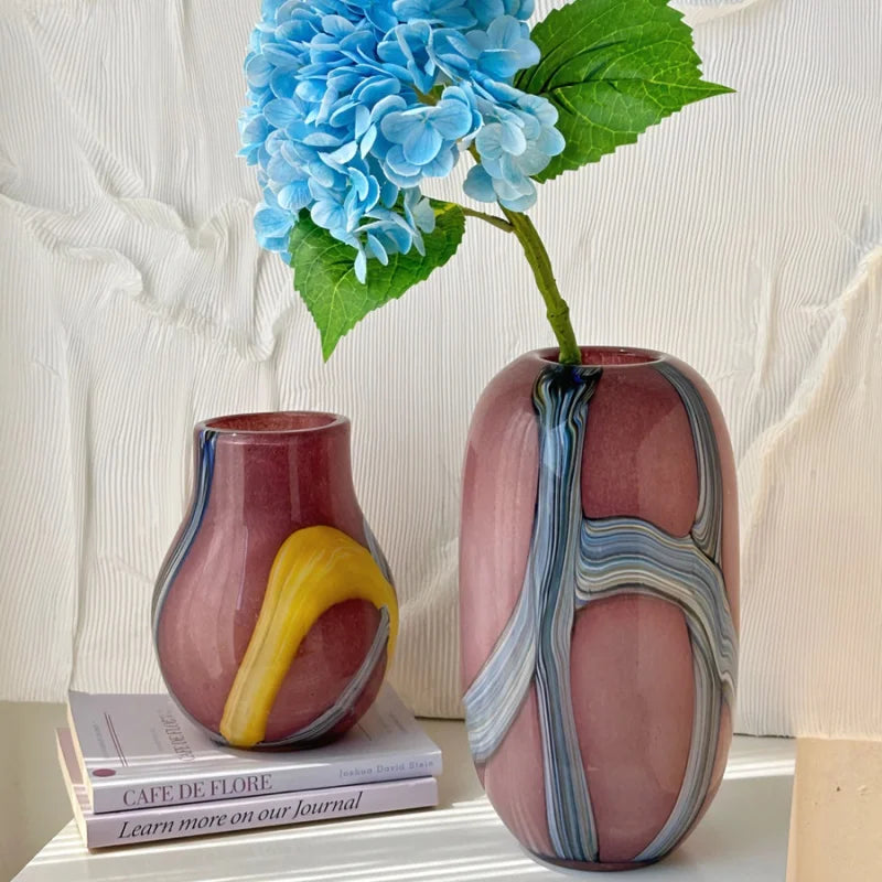 Afralia™ Irregular Geometric Graffiti Glass Vase for Floral Arrangement and Home Decoration