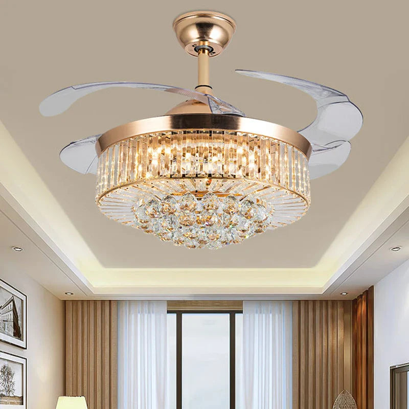 Afralia™ Crystal Ceiling Fan with Remote Control and Retractable Blades