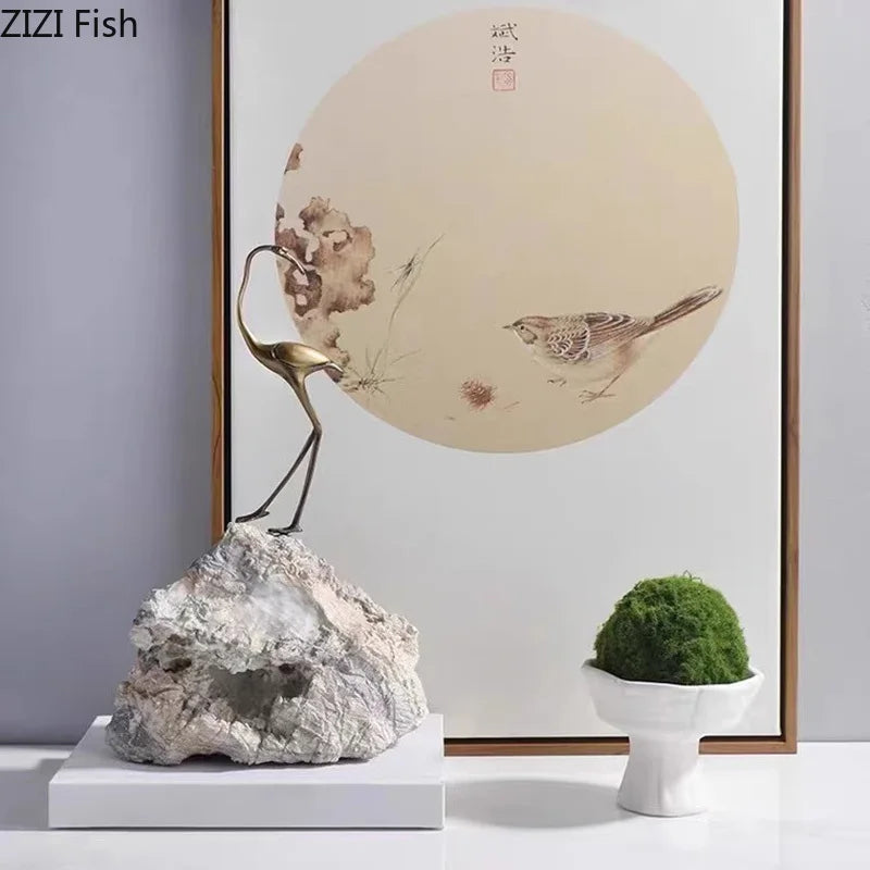 Afralia™ Golden Crane Sculpture: Modern Desk Decoration and Crafts for Room Aesthetics