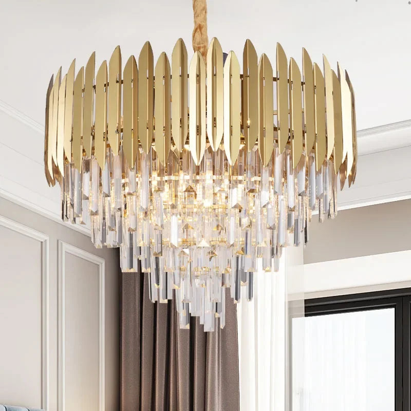Afralia™ Crystal Chandelier LED Pendant Light Fixture for Luxury Living Room Décor
