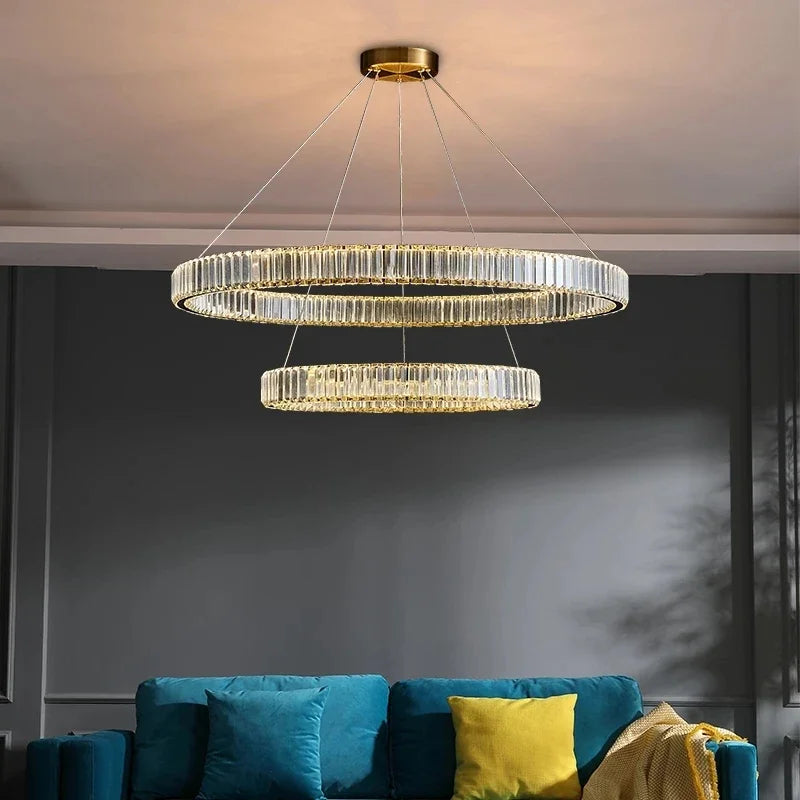 Afralia™ Luxury Crystal Round Pendant Chandelier for Living Room & Bedroom
