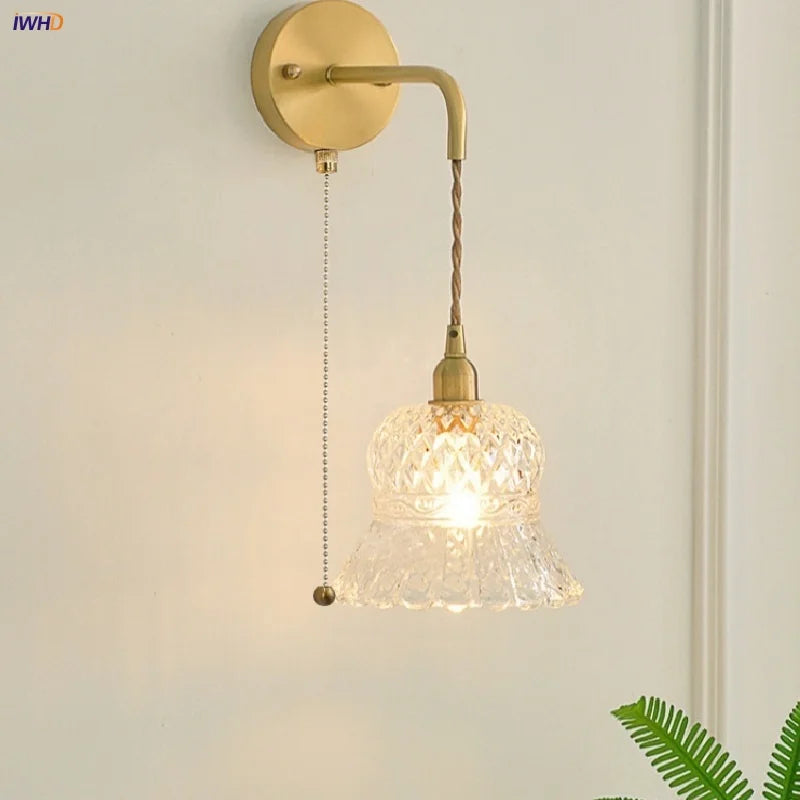 Afralia™ Flower Glass LED Wall Sconce Pull Chain Switch Modern Bathroom Mirror Light