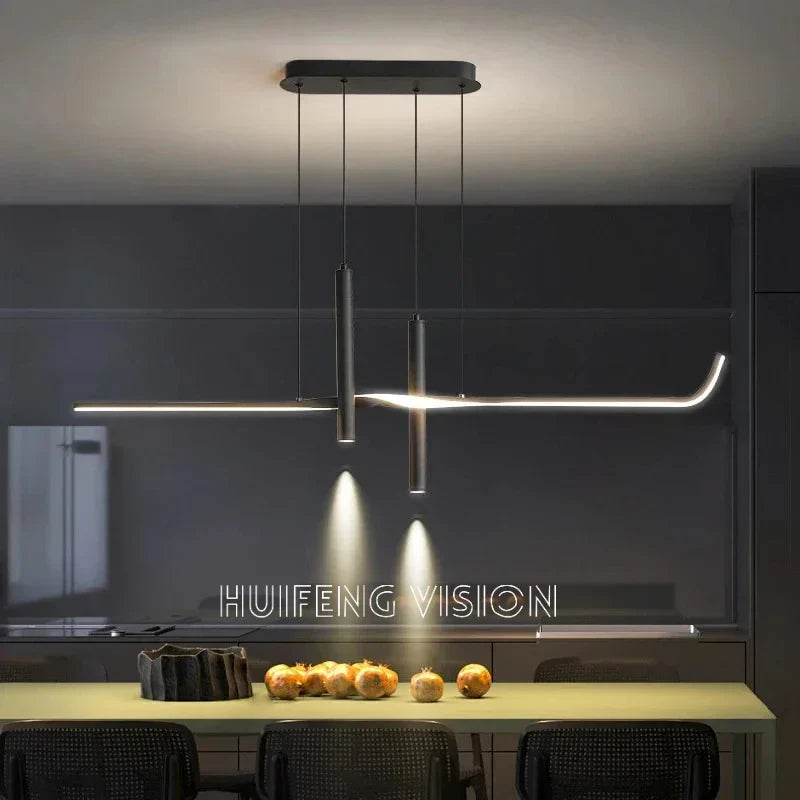 Afralia™ Linear LED Pendant Chandelier with Adjustable Spotlights