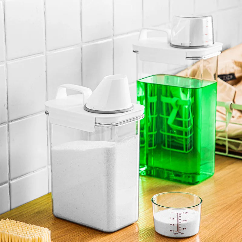 Afralia™ Laundry Powder Dispenser Container with Measuring Cup - Transparent Storage Jar