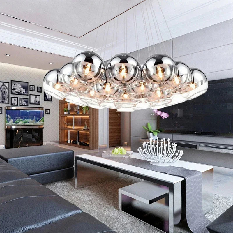 Afralia™ Crystal Glass Ball Globe Chandelier Pendant Light for Modern Hotel Hall Décor