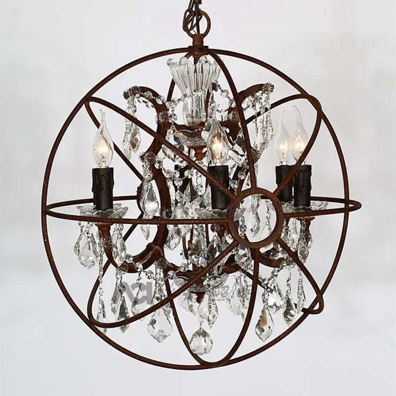 Afralia™ Crystal Earth Birdcage Chandelier: Vintage Industrial LED Candle Light for Church Loft