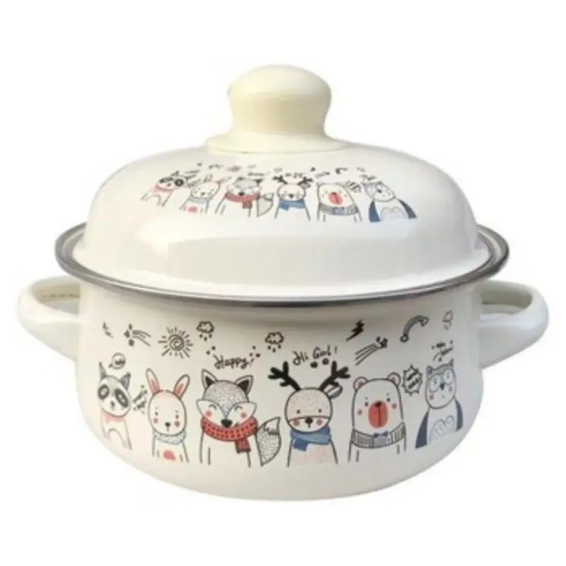 Afralia™ Enamel Stock Pot with Lid, 1.5L Multi-Purpose Cooking Pot for Kitchen Soups and Porridge