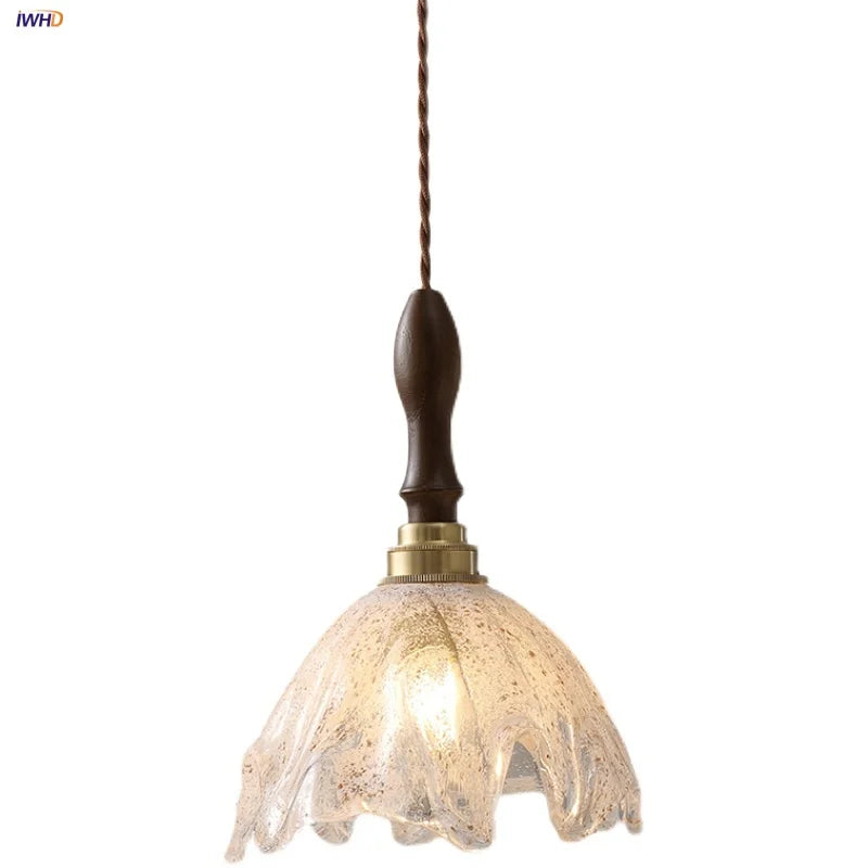 Afralia™ Nordic LED Pendant Light | Modern Walnut Wood Glass Hanging Lamp