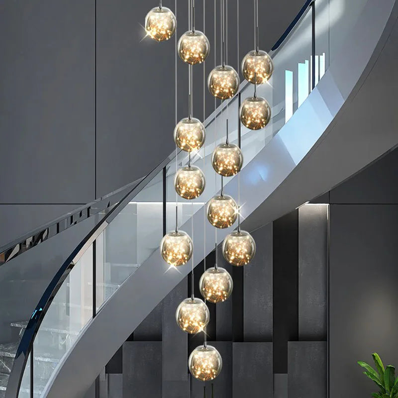 Afralia™ Glass Ball Spiral Chandelier for Modern Staircase & Dining Table LED Ceiling Light