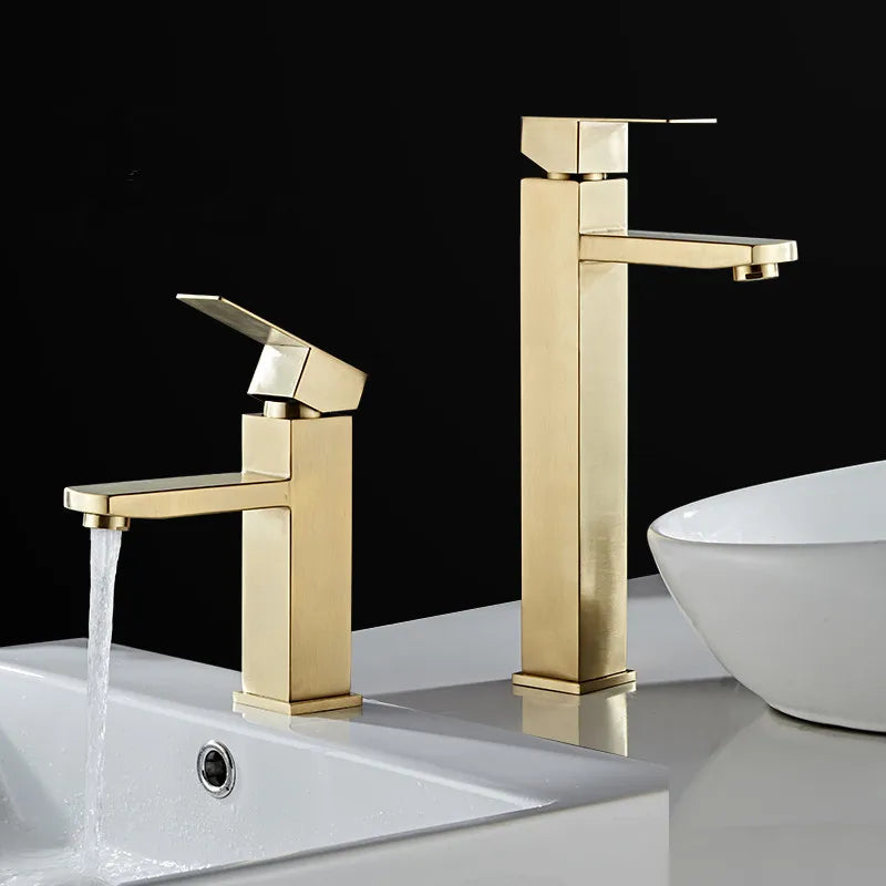 Afralia™ Brushed Gold Black Stainless Steel Bathroom Faucet Hot Cold Basin Tap Sink Mixer
