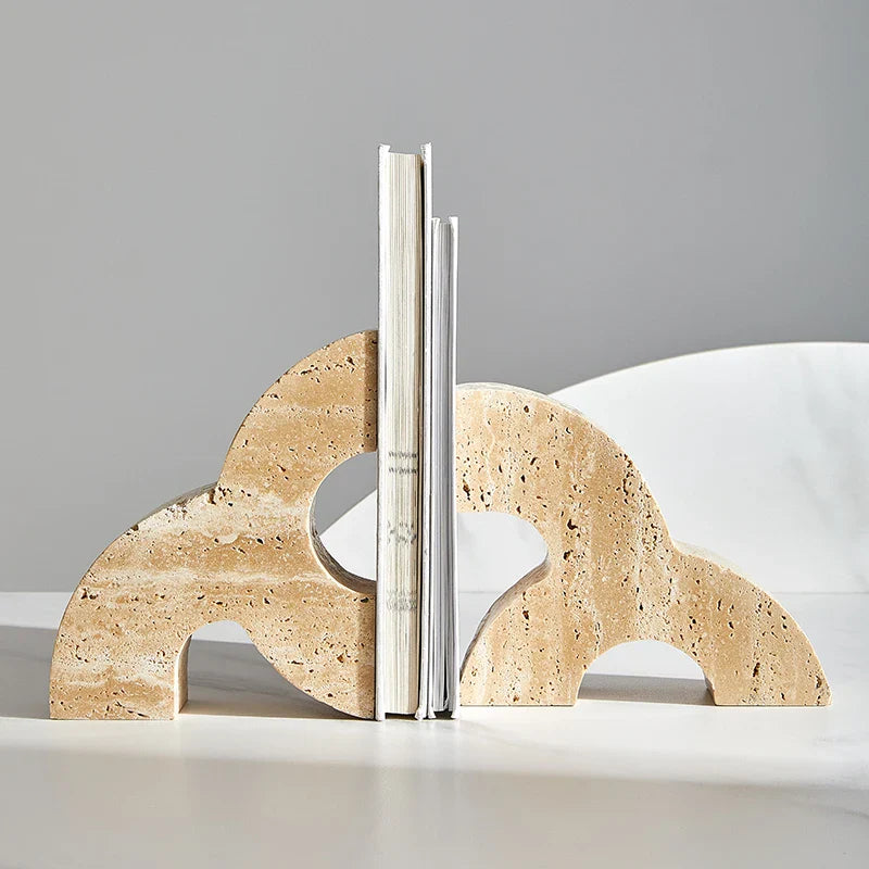 Travertine Bookends Desk Organizer Book Holder by Afralia™