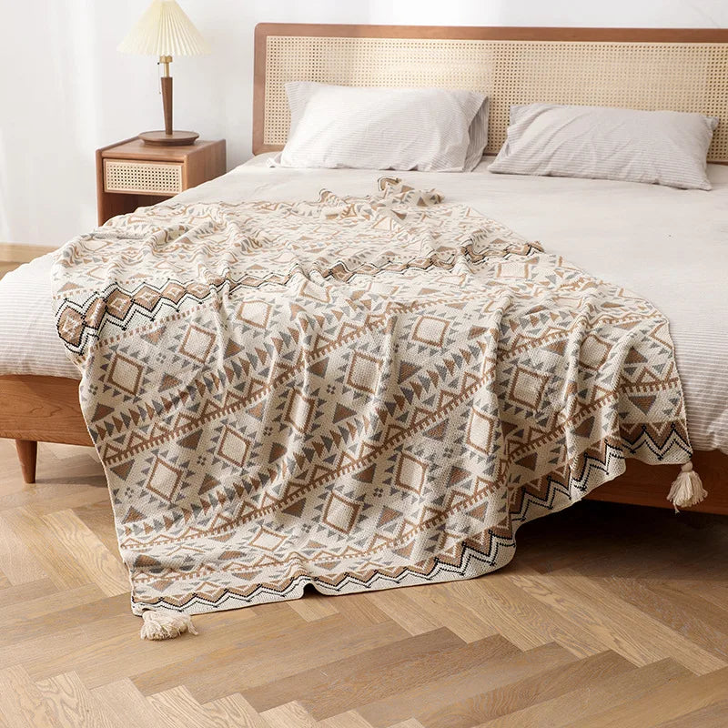 Afralia™ Bohemian Knitted Oat White Tassel Blanket - Home Office Air Conditioning Nap Decor