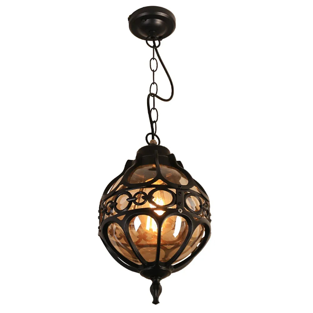 Afralia™ Vintage Glass Chandelier Outdoor Pendant Lamp Waterproof Garden Hanging Loft