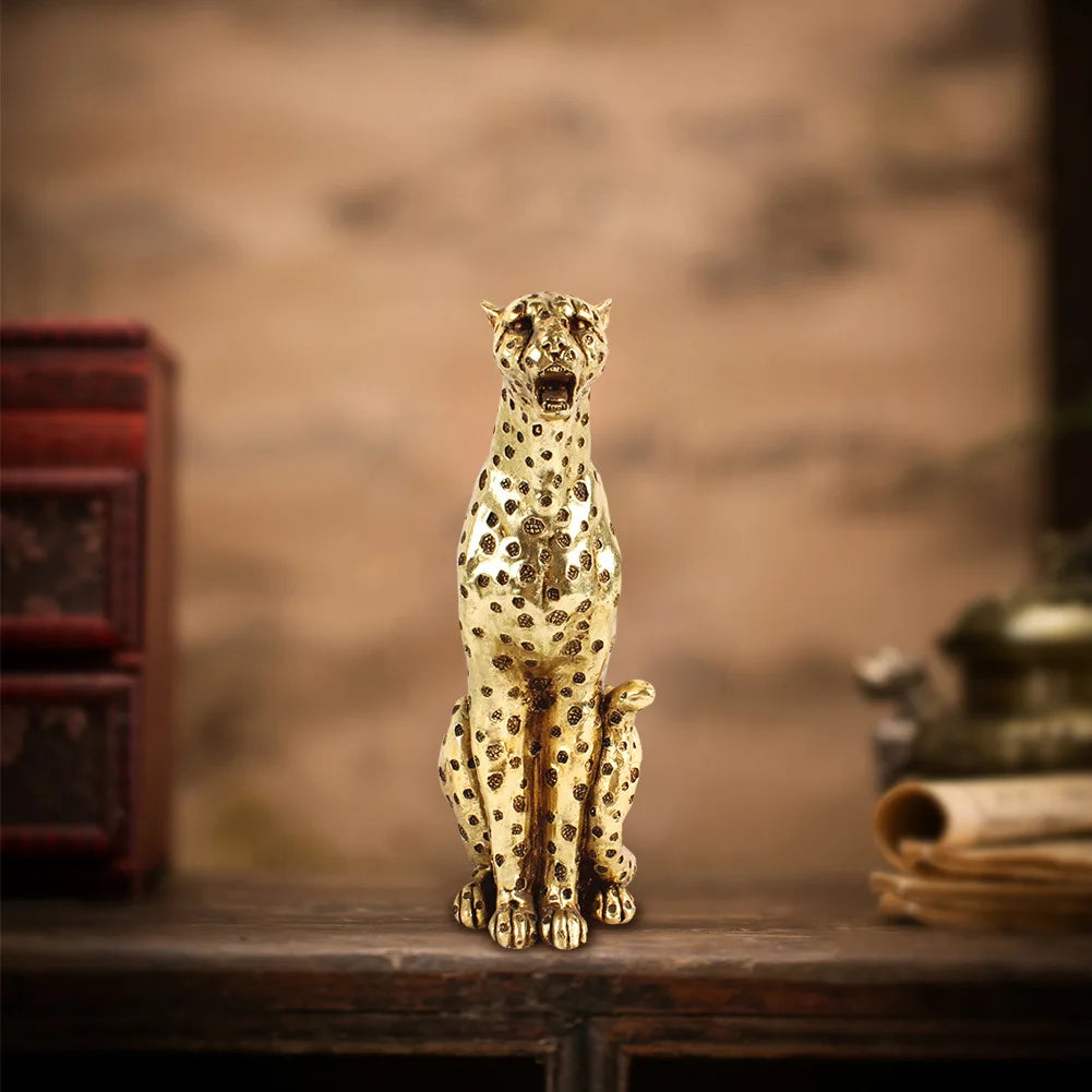 Afralia™ Golden Leopard Cheetah Resin Animal Sculpture Figurine