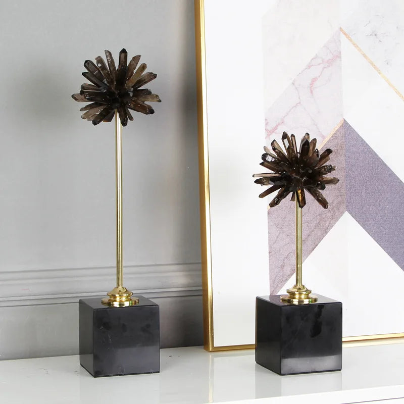 Afralia™ Crystal Handicraft Artificial Flower Metal Figurine Home Decor Accessory