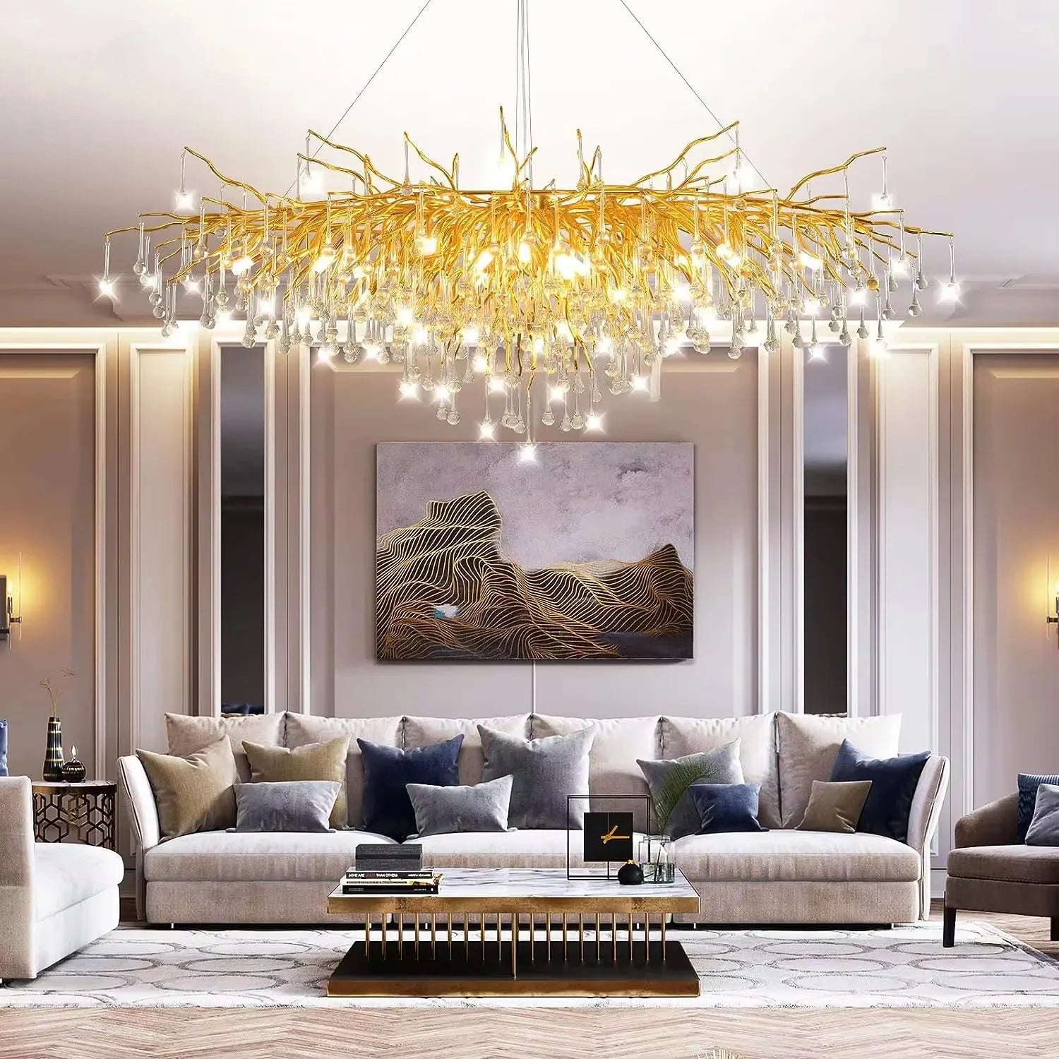 Afralia™ Modern Gold Chrome Crystal Chandelier for Living Room Dining Bedroom Fixtures
