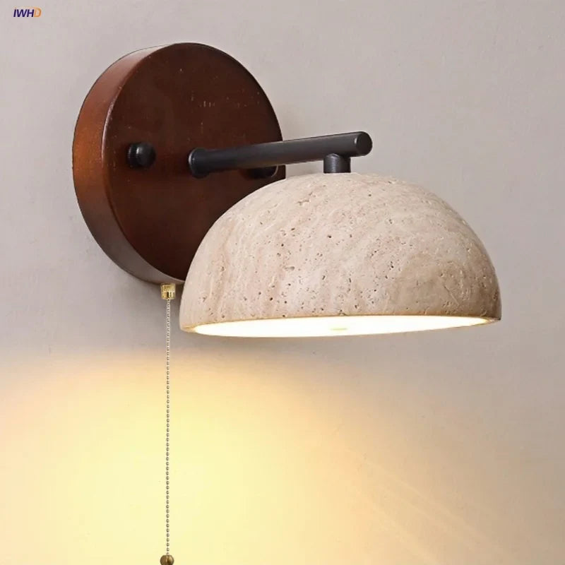 Afralia™ Canopy LED Wall Light Yellow Travertine Modern Iron Bedside Lamp