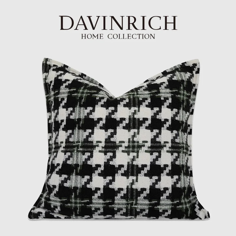 Afralia™ Houndstooth Square Cushion Cover - Black White Green Luxury Contemporary Pillow Case