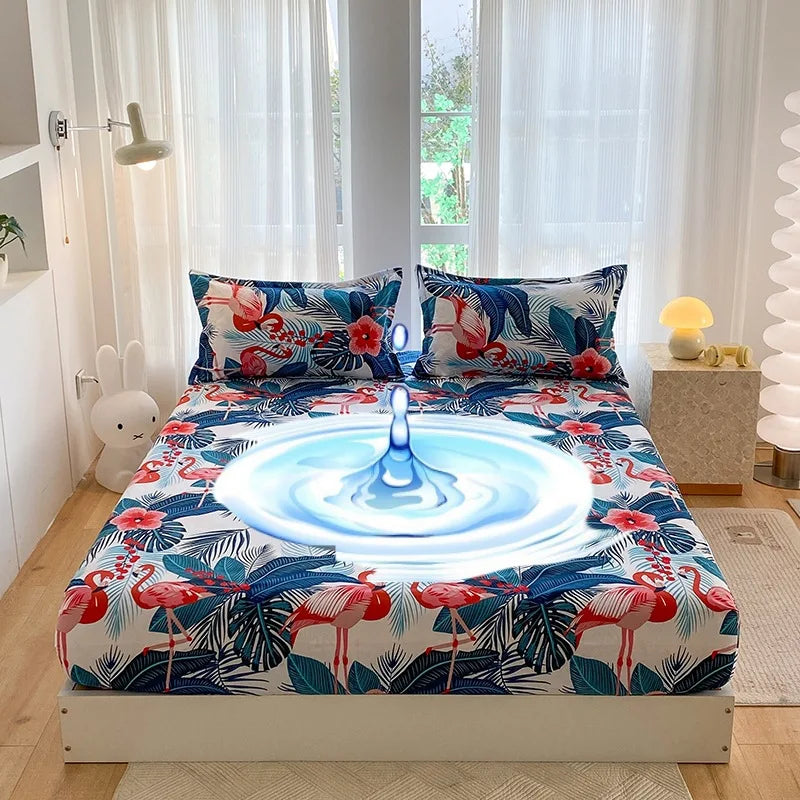 Afralia™ Printed Waterproof Fitted Bed Sheet Full Queen Size Bed Cover