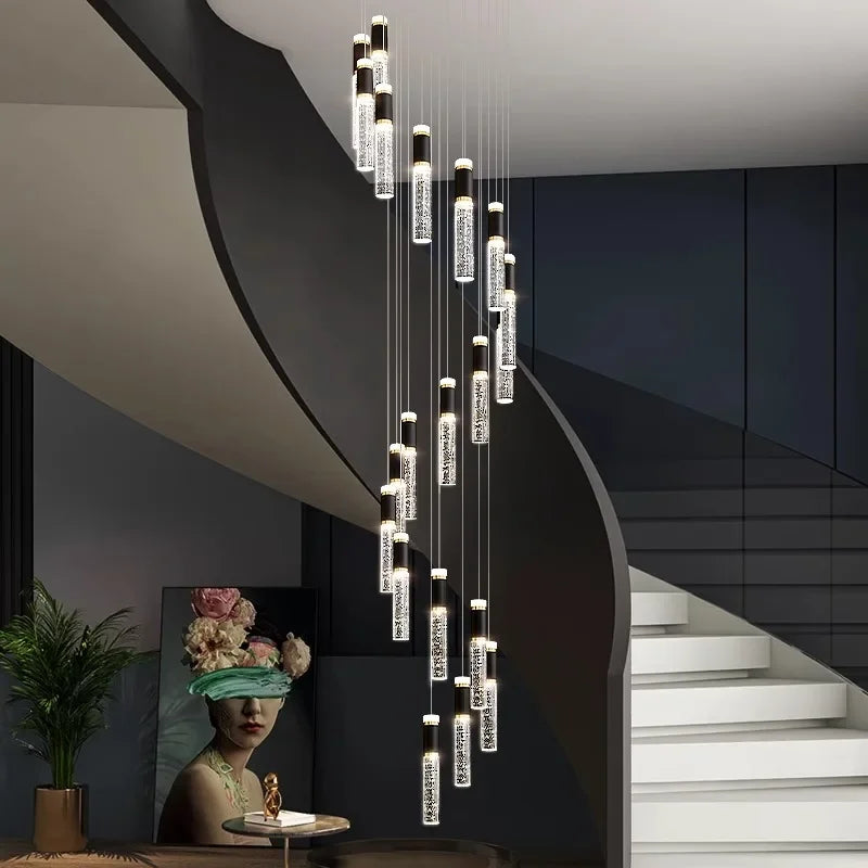 Afralia™ Crystal Chandelier Stair Pendant Lamp Living Room Interior Lighting