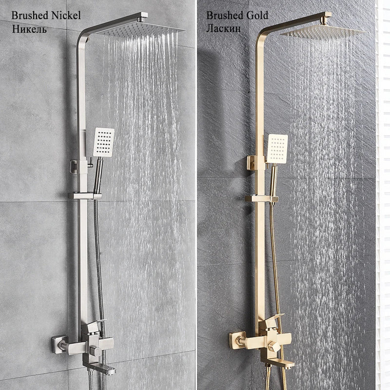Afralia™ Matte Black Rainfall Shower Faucet Set with 8 Inch High Pressure Showerhead