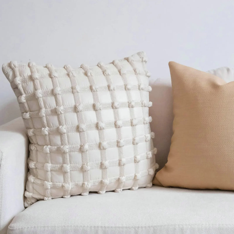 Afralia™ Cream White Plaid 3D Bubble Cushion Cover - Light Luxury Decorative Sofa Pillow Cover