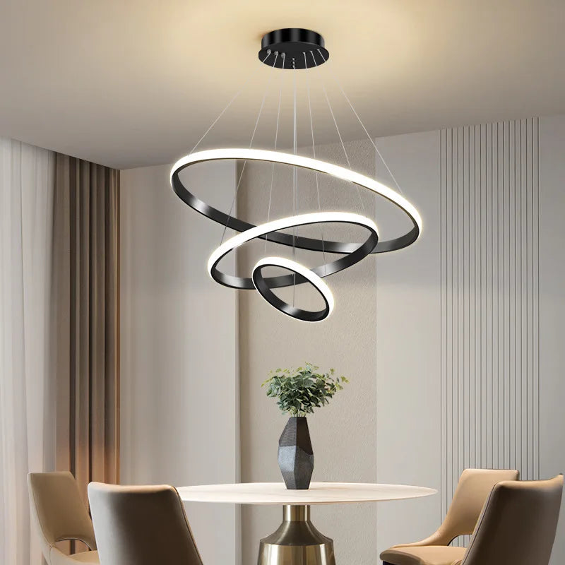 Afralia™ Luminous Circle Pendant Chandelier - Modern LED Lighting Fixture, 4 Colors