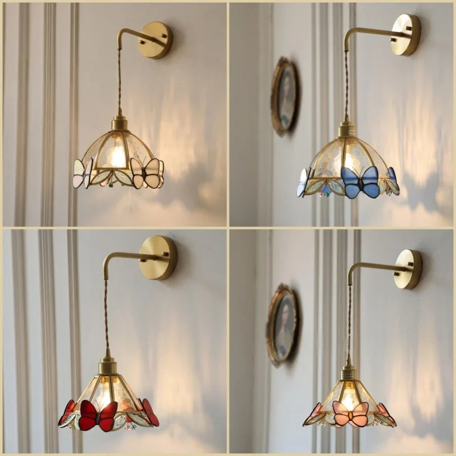 Afralia Tiffany Butterfly Glass Wall Lamp with Adjustable LED Light
