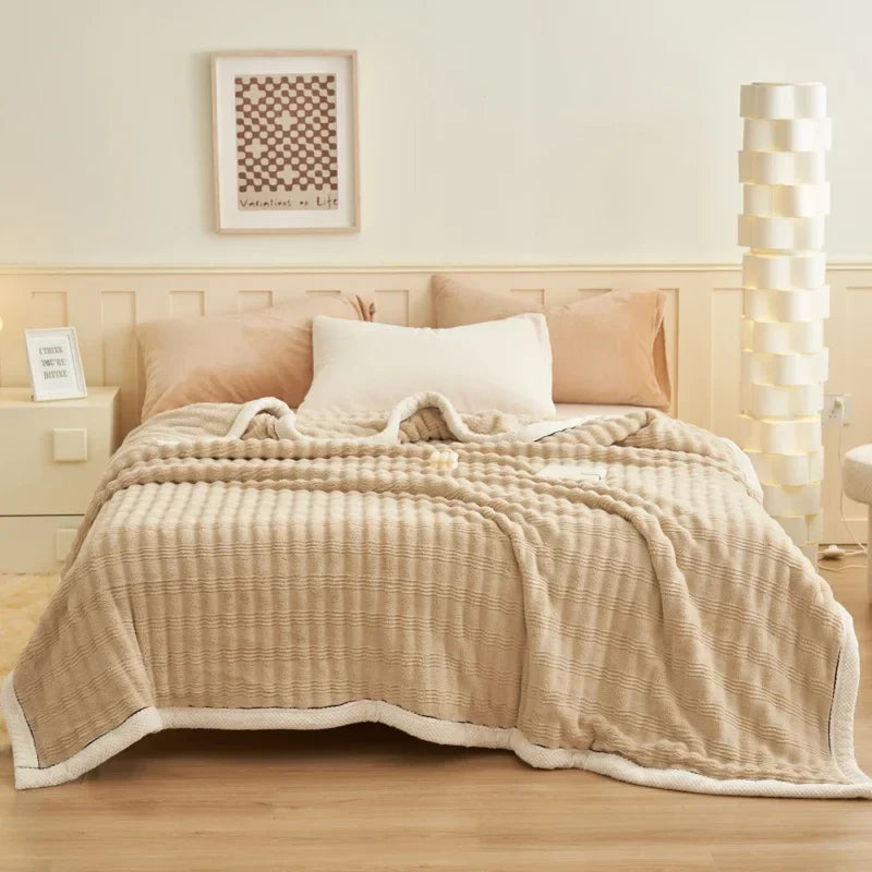 Afralia™ Cozy Rabbit Plush Blanket: Soft Striped Warm Sofa Throw, Absorbent Breathable Nap Blanket