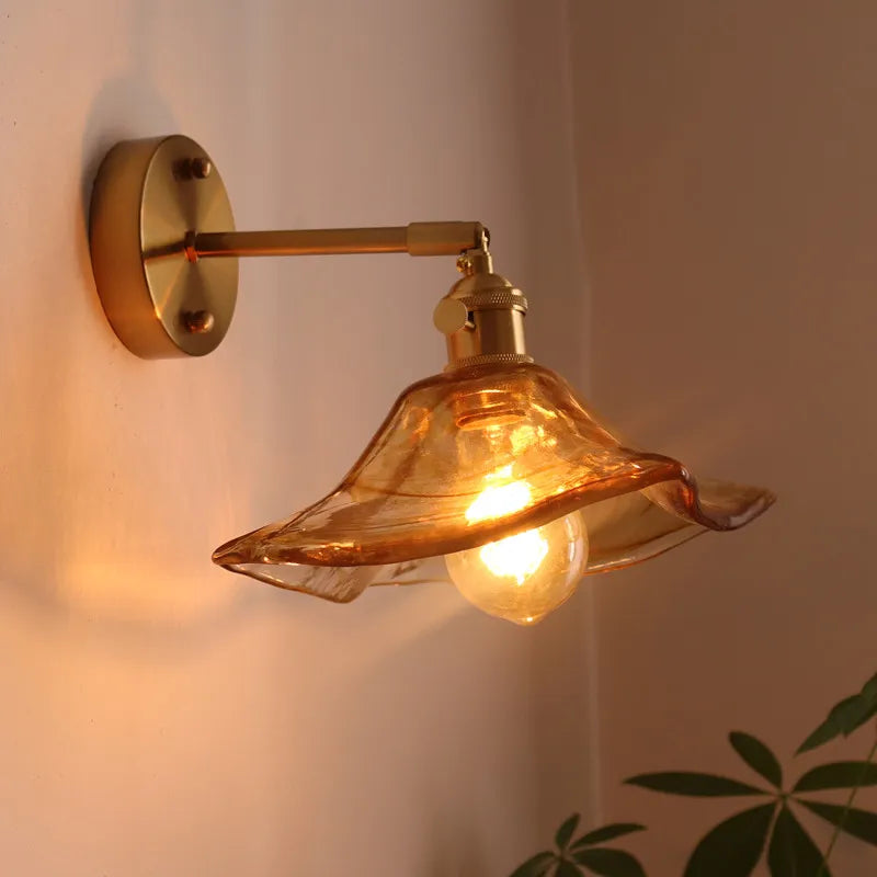 Afralia™ Glass Copper LED Wall Lights for Home Restaurant Living Room Bedroom