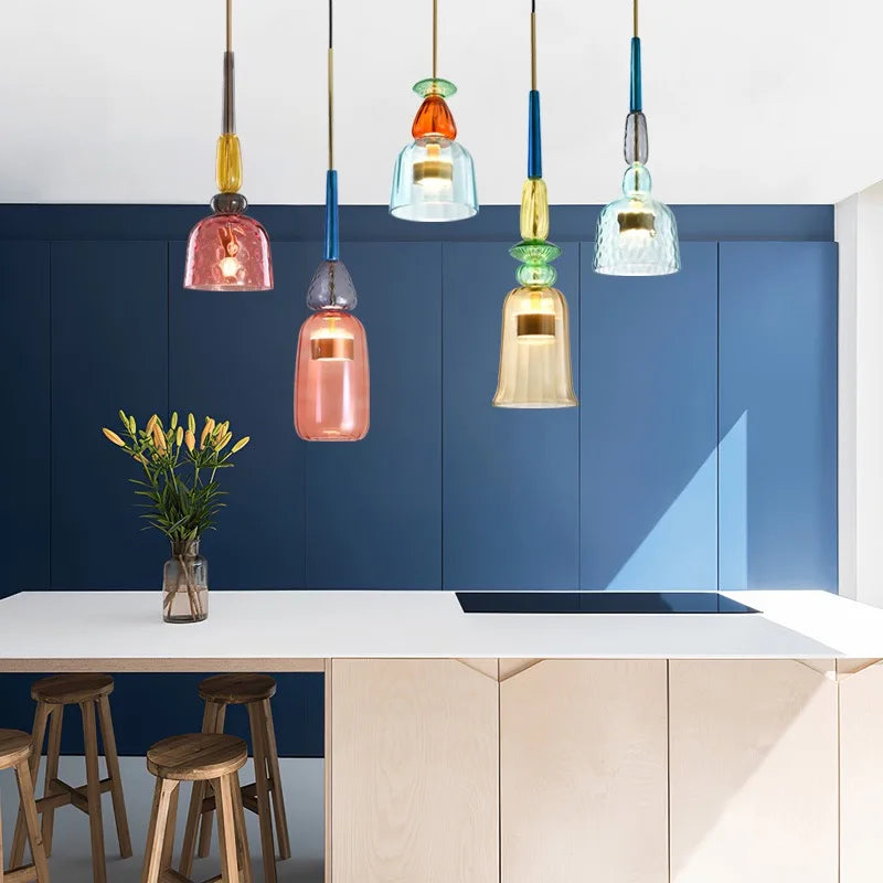 Afralia™ Glass Bedside Pendant Light: Modern Colorful Chandelier for Kitchen Coffee Bedroom