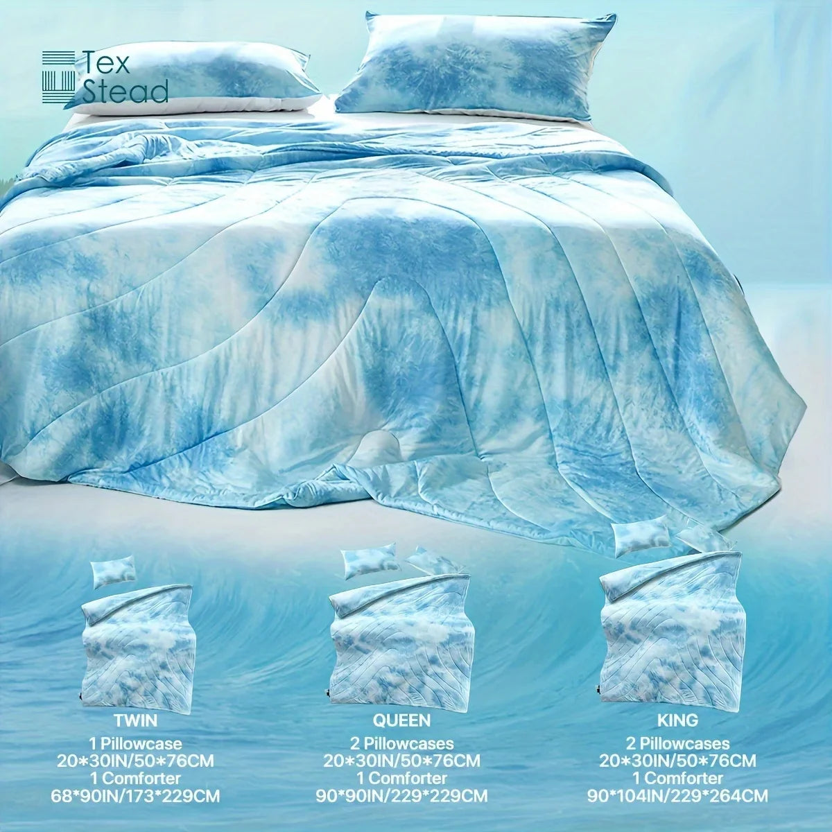 Afralia™ Tie-Dyed Wave Quilt Set: Summer Coolness (1 Quilt + 2 Pillowcases)