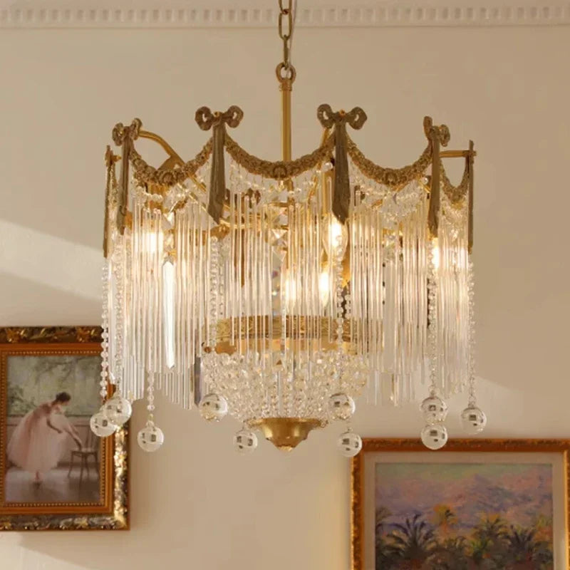 Afralia™ Crystal Tassel Chandelier: French Copper, Artistic Design, High-End Feel for Master Bedroom