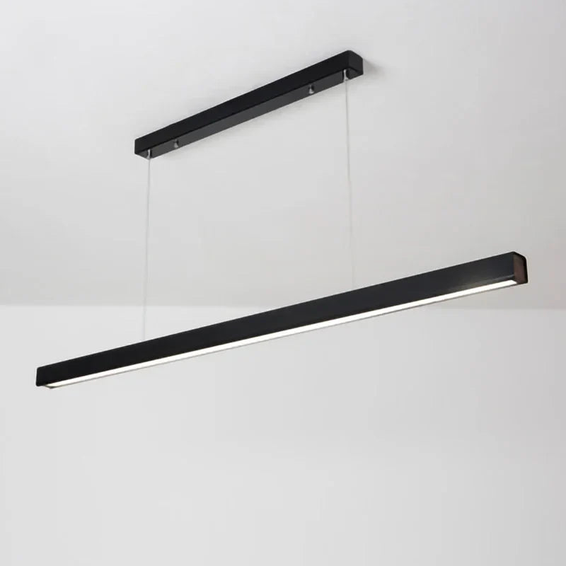 Afralia™ LED Linear Pendant Light - White Black Wood Finish - Long Hanging Office Fixture